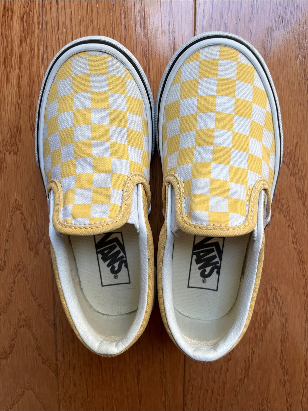 Vans, Little Kids Classic Slip-Ons Checkerboard yellow and white, size 11